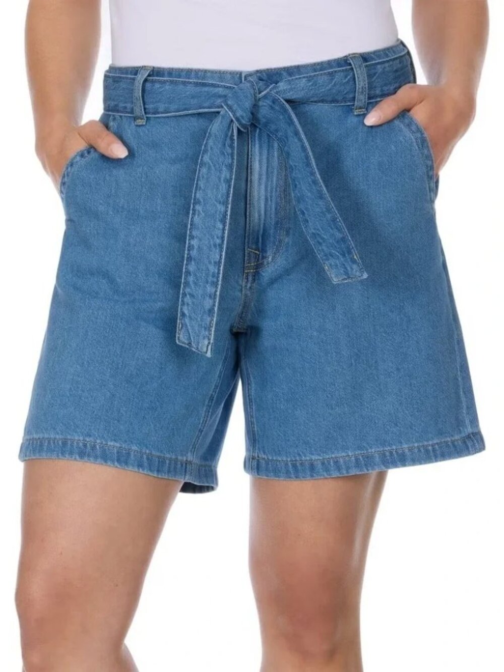Tommy Hilfiger Women's Belted High-Rise Rigid Denim Short - Medium Wash
